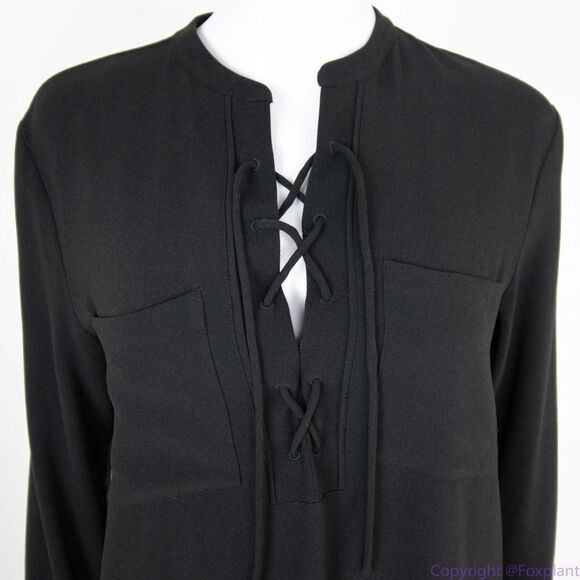 Ann Taylor black lace-up front long sleeves dress, size 6 - Picture 3 of 16